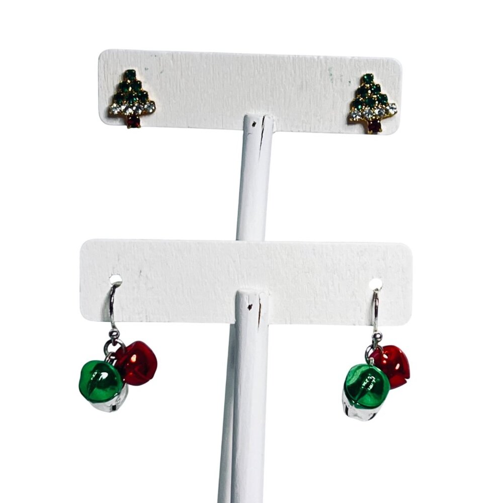 Lot Of 3 Christmas Pierced Earrings - Tree, Jingle Bells and Snowflake (6102) - Picture 2 of 5